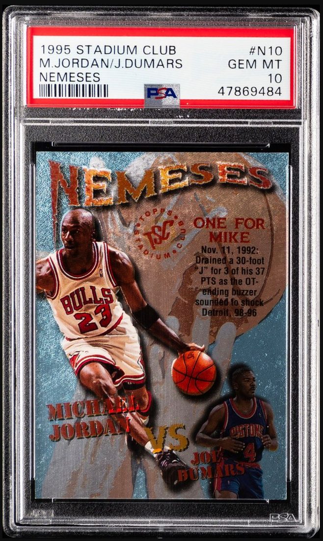 1995-96 Stadium Club Nemeses #N10 Michael Jordan vs Joe Dumars &mdash; Front (Jordan side)
