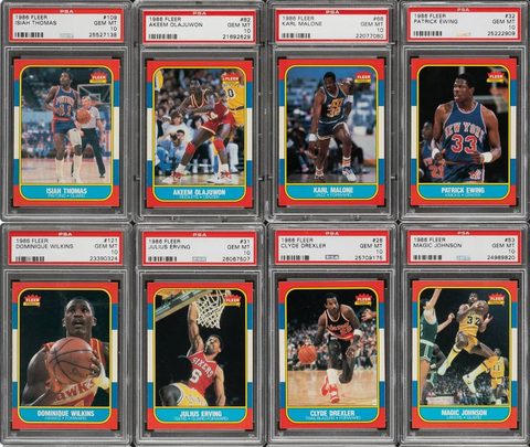 1986-87 Fleer basketball PSA 10 graded rookie cards of Hall of Famers