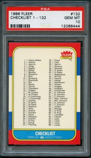 1986 Fleer #132 Checklist 1-132 PSA 10