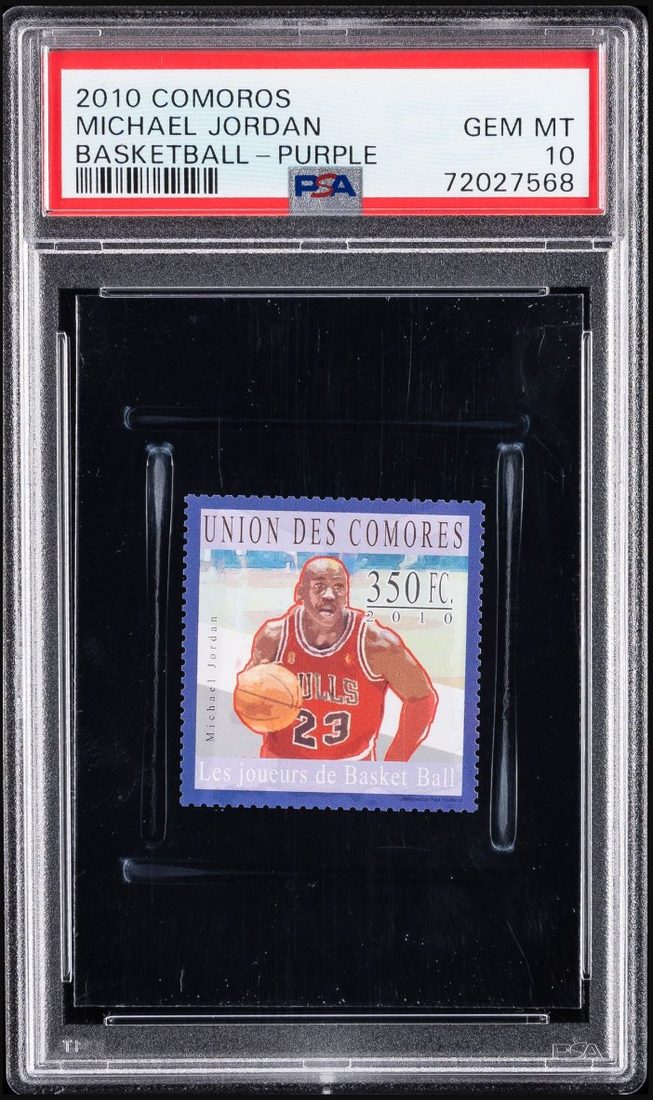 2010 Comoros Michael Jordan Basketball stamp, Purple &mdash; Front