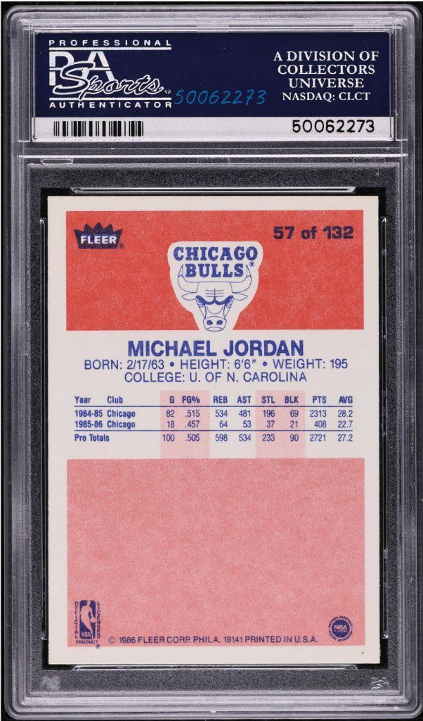 1986 Fleer Michael Jordan Rookie #57 — Back